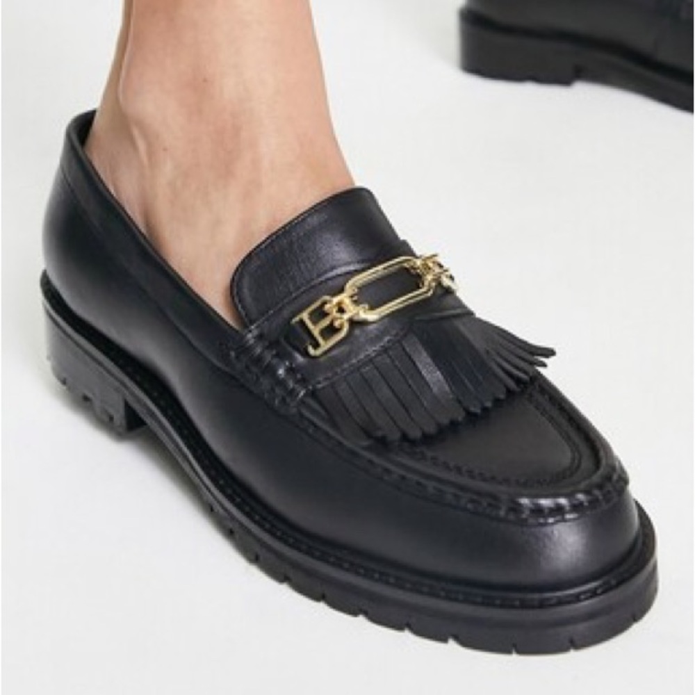 Schuh Lana Leather Tassel Loafers with Gold Accent 36